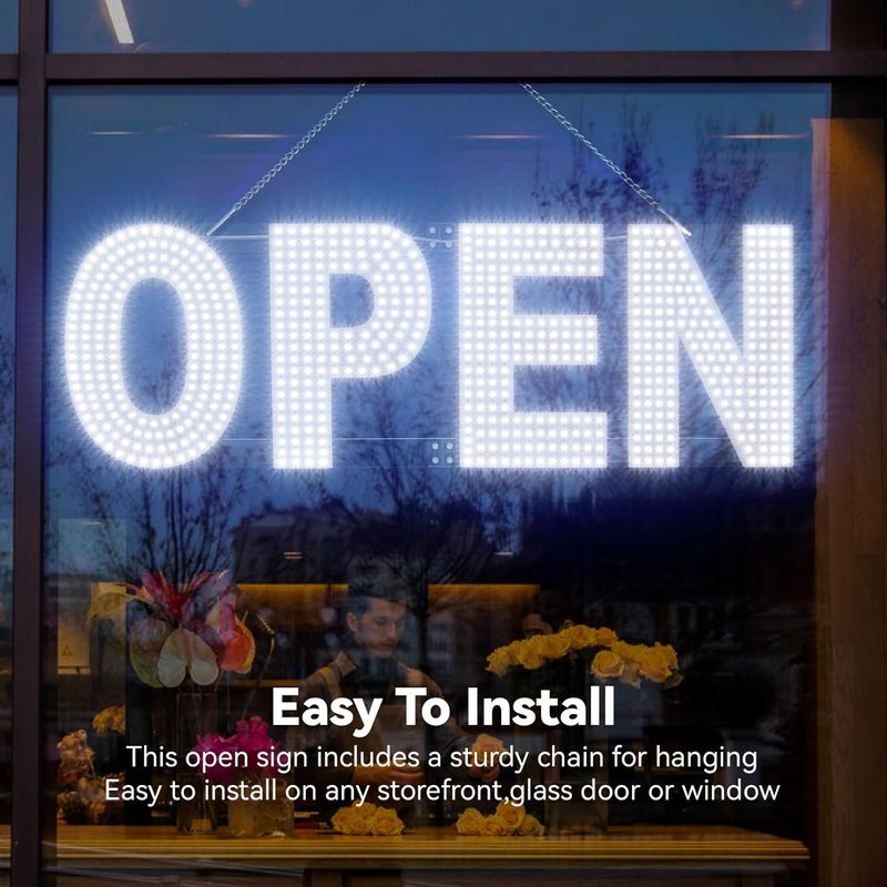 Thirdpolite لافتات مفتوحة للأعمال، 30"x10" لافتة LED كبيرة قابلة للتعتيم مع تركيب معلق لصالون، صالة رياضية، مقاهي، متجر، مكتب، بار، فندق، حانات باللون الأبيض البارد - Image 5